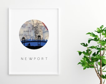 Newport, RI art print, Newport, Rhode Island art, Rhode Island map print, New England decor, travel poster, city skyline prints