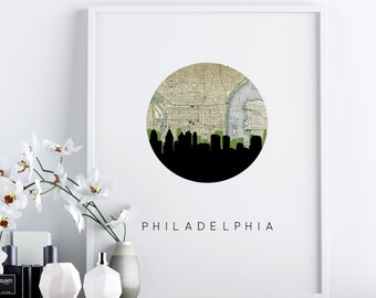 Philadelphia Skyline Print: Vintage Map Art