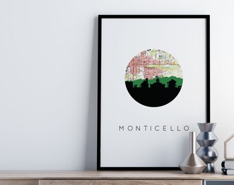 Monticello Florida kaart kunstafdruk, vintage reisposter