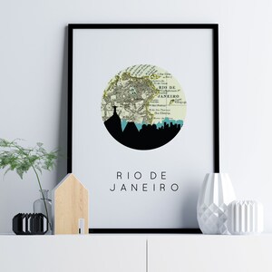 Impresión artística de Río de Janeiro, Brasil, impresión de mapa de Brasil, arte de mapa de Brasil, arte de mapa de América del Sur, póster de viaje a América del Sur, arte mural de viaje