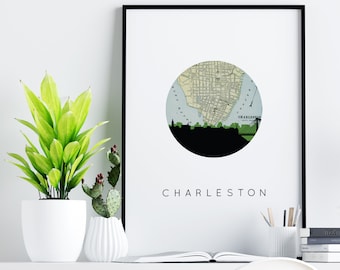 Charleston print, Charleston SC gifts, Charleston artwork, Charleston poster, Charleston South Carolina map, Charleston framed print