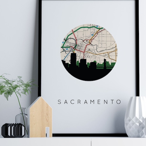 Sacramento Skyline Art Print Sacramento Wall Art California Etsy