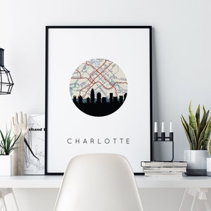 Charlotte NC, Charlotte map art, Charlotte map print, North Carolina art, Charlotte poster, old map art, travel prints, North Carolina