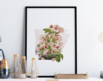 Arkansas poster, Arkansas wall art, apple blossom art print, Arkansas home decor, botanical print, flower wall art, Arkansas flower print