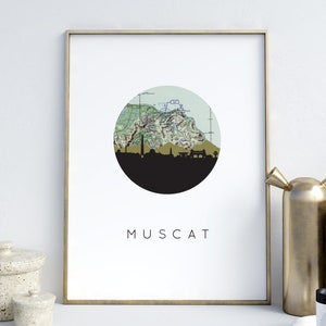 Muscat Oman map print, Middle East wall art, Muscat travel poster, travel map art, Oman map wall art, Middle East home decor, souvenir art