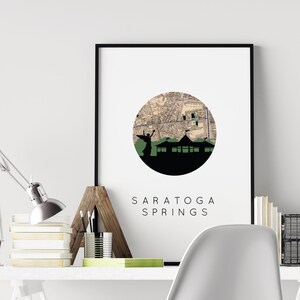Saratoga Springs NY Map Print, Vintage City Skyline Art