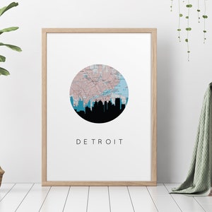 Detroit map print, Detroit Michigan wall art, Detroit map art, Detroit Michigan print, Detroit skyline art, city map art, Michigan art print image 1