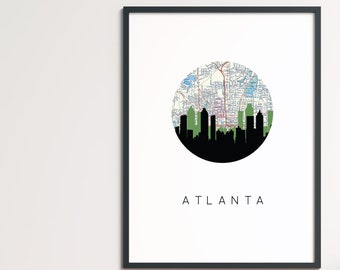 Atlanta map art, Atlanta skyline print, Atlanta wall art, Georgia bulldog gifts, state of Georgia housewarming gifts, Atlanta realtor gift