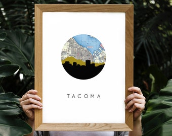 Tacoma WA wall art, Tacoma Washington art print, Tacoma map art, city skyline art print, Pacific Northwest art, Tacoma home decor