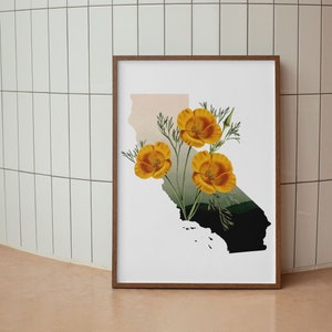 California State Flower Art | California Poppy Decor | Botanical Home Decor | Orange Poppy Sign | Floral Wall Art
