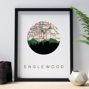 Englewood Colorado wall art, Englewood CO skyline wall art, city map art, unique map gift, Englewood Colorado art print, framed Colorado art