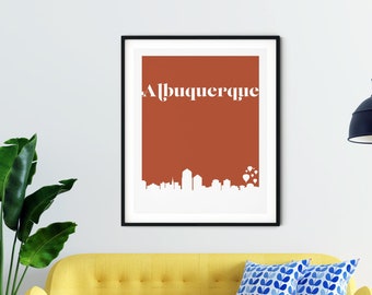 Albuquerque art, Albuquerque print, retro style New Mexico decor, southwestern home decor, New Mexico art print