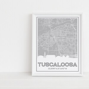 Tuscaloosa Karte Druck, Tuscaloosa Alabama Wandkunst, Tuscaloosa Druck, College Wohnung Dekor, Sport Liebhaber Geschenk, gerahmt Alabama Wandkunst