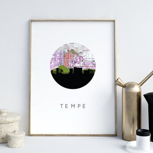 Art mural Tempe Arizona, impression de carte Tempe AZ, décor Arizona, impression de carte Tempe Arizona, art mural sud-ouest, affiche Tempe AZ, cadeaux AZ