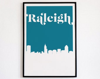 Raleigh NC wall art, Raleigh skyline art print, Raleigh North Carolina retro art, Raleigh art print, North Carolina map art, Raleigh print