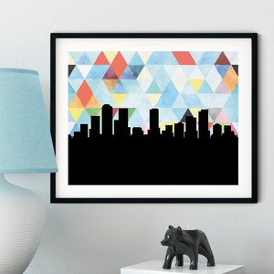 Denver Skyline Watercolor Art Print: Geometric Colorado Home Decor
