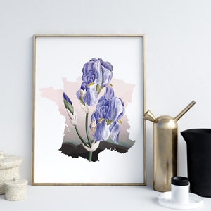 France decor, France art print, France botanical print, France wall art, French country decor, France poster, France Iris wall art