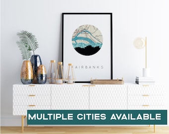 Kunstdruk skyline stad Alaska: decor moderne berghut