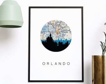 Orlando map art, Orlando Florida gifts, Florida art print, Orlando Florida gits, framed map art, central Florida, vacation souvenir