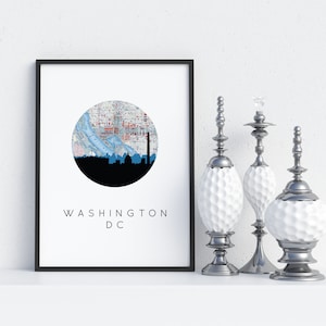 Impression de carte de Washington DC | Art d'horizon, affiche de voyage du district de Columbia et oeuvre d'art de carte pour la décoration intérieure