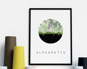 Alpharetta GA map art, Alpharetta GA sign, Atlanta neighborhood map, Georgia art print, Georgia decor, Georgia map art, Georgia gifts