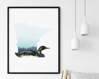 Minnesota Common Loon bird wall art, Minnesota state bird art print, gift for bird lover, Minnesota lake house decor, bird poster