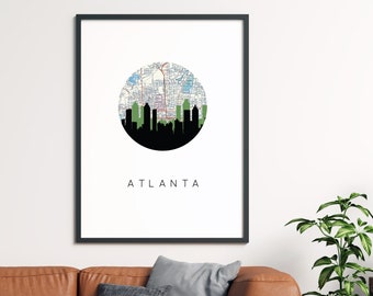 Georgia bulldog gifts Atlanta map art Atlanta realtor gift Atlanta skyline print state of Georgia housewarming gifts Atlanta art