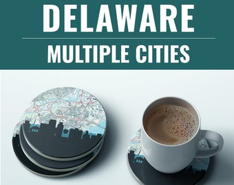 Delaware map coaster, Delaware decor, Newark DE gifts, Wilmington DE coaster, Wilmington Delaware, Dover Delaware, Delaware decor