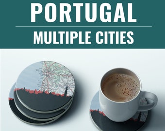 Portugal City Map Coasters | Housewarming Gift, Christmas Decor