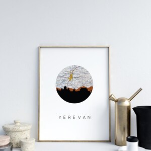 Yerevan Skyline Map Art Print: Armenian Decor