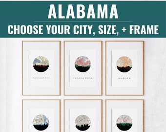 Alabama wall art, Alabama housewarming gift, best gifts for Alabama, Birmingham Alabama, Alabama minimalist poster, Auburn Montgomery AL