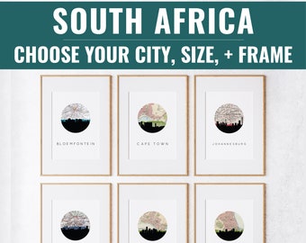 South Africa art, Cape Town South Africa print, Cape Town travel poster, Johannesburg South Africa decor, Pretoria art print