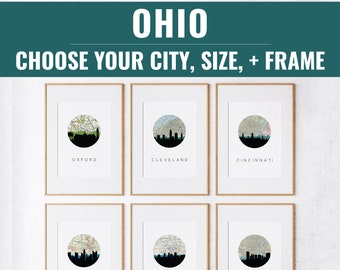 Ohio Stadt Karte Kunst, Ohio State Kunstdruck, Stadt Karte Kunst, Cincinnati Skyline, Columbus Ohio City Art, Columbus Skyline, Akron Ohio, Dayton Ohio