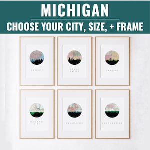 Michigan state wall art, Michigan map, Detroit art, Detroit map, Grand Rapids map, Ann Arbor map, Lansing MI, Traverse City map art