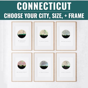 Connecticut print, Connecticut map, Connecticut sign, city skyline, skyline wall art, Hartford Connecticut, city art, city maps, skyline art