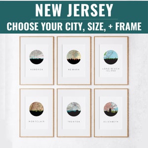New Jersey wall art, New Jersey map print, New Jersey framed art, New Jersey home, Atlantic City skyline, Hoboken NJ art, Jersey City map