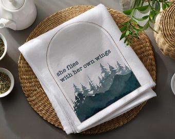 Cotton Tea Towel, 30x30-Inch Oregon Motto Quote with Forest Print