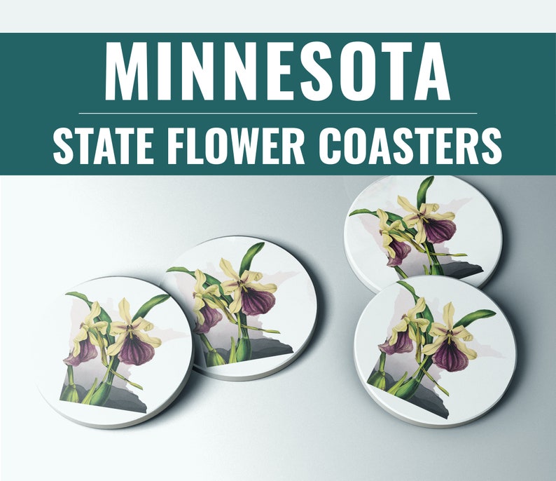 Minnesota Ladyslipper coasters stone coasters with Minnesota state flower, Minnesota home decor, Minnesota bar decor image 1