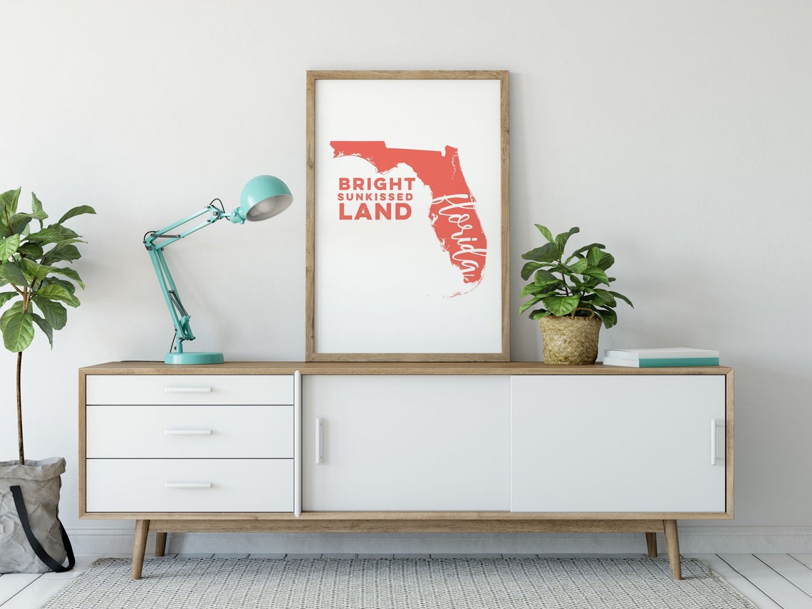 Florida state art print minimalist wall art framed Florida | Etsy