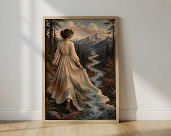 Sylvie Hazel Fenwick — Woman in Map Dress Art Print | Oregon Forest & River Wall Art | Ember + Evergreen | Paperfinch
