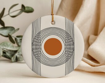 Tree Ring Ornament, 3-Inch Ceramic Circle with Gold Hanging String