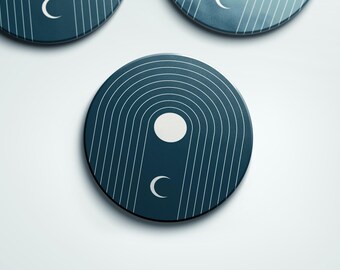 Sandstone Coaster with Cork Backing, 4-Inch Mid Century Moon Design