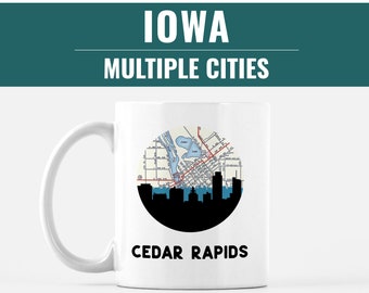 Iowa coffee mug, Ames Iowa college gift, Des Moines coffee mug, Iowa city map mug, Iowa City mug, Cedar Rapids gifts, Council Bluffs IA mug
