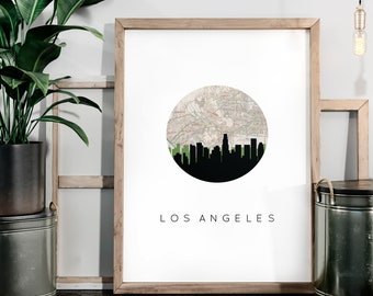 Los Angeles kaart, Los Angeles print, Los Angeles poster, Los Angeles kunst aan de muur, Californië housewarming cadeau, Californië woonkamer decor