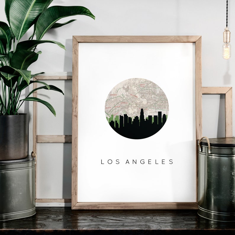 Los Angeles map, Los Angeles print, Los angeles poster, Los Angeles wall art, California housewarming gift, California living room decor image 1