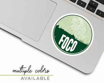 Fort Collins, Colorado vinyl sticker with Fort Collins skyline and Fort Collins city map