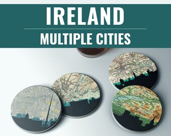 Ireland City Map Coaster Set | Cork Backed Ceramic Coasters