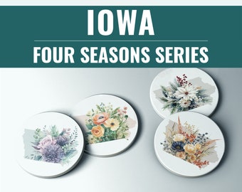 Iowa State Coasters: Floral Four Seasons Sandstone Coasters - Set of 4