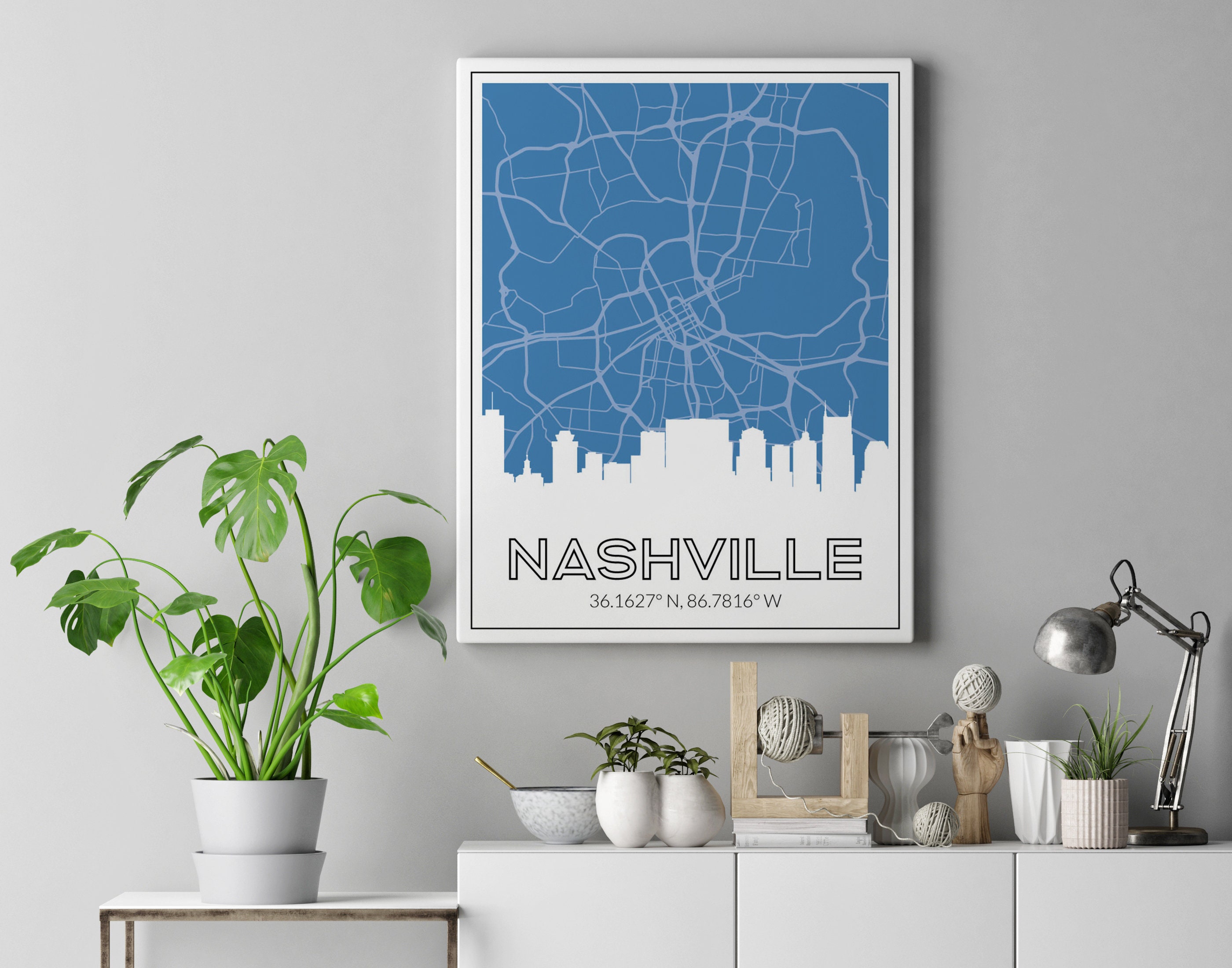 Nashville wall art with the Nashville skyline and a Nashville Etsy