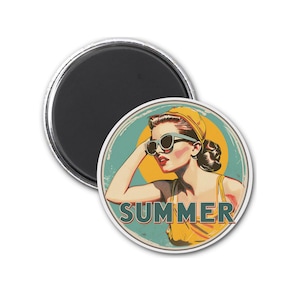Retro Pin-Up Girl Magnet: Vintage Island Vibes Decor